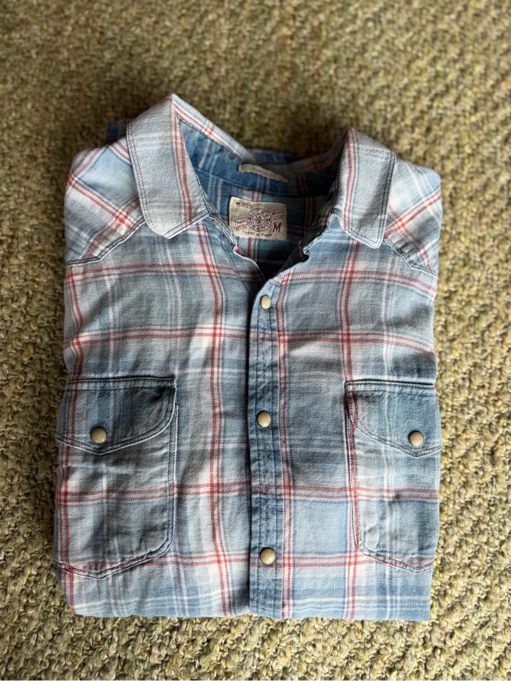 Lucky Brand Classic Fit Western Snap Flannel - Blue/Gray Plaid